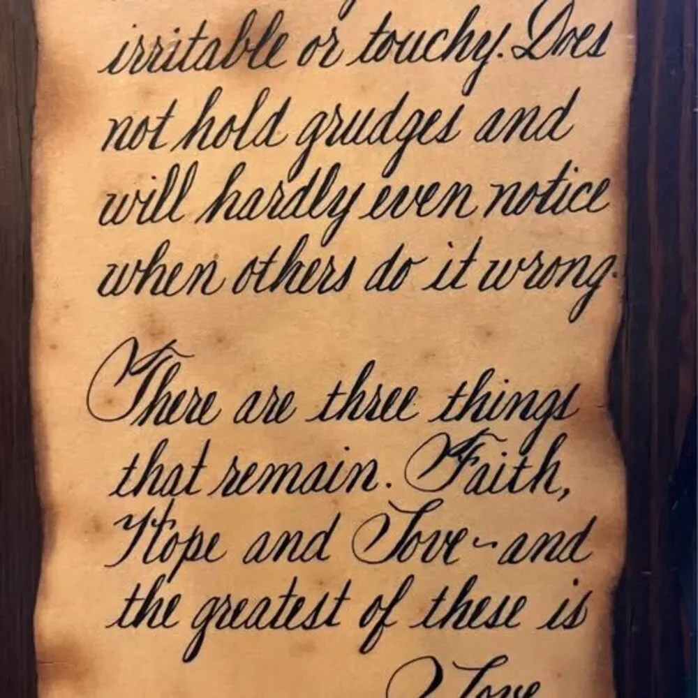 Vintage Wood Wall Plaque. Scroll Art 1 Corinthians 13 Love Scripture - The Livin